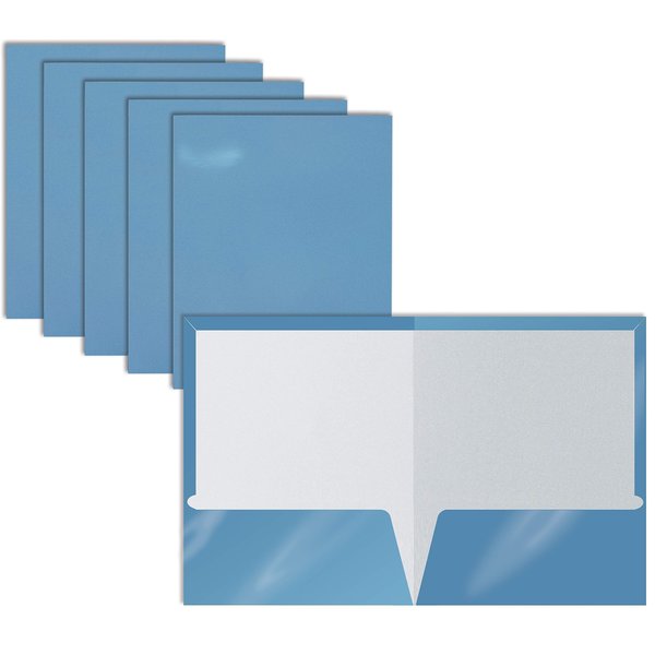 Better Office Products 2 Pocket Glossy Laminated Paper Folders Portfolio Letter Size, Light Blue, 25PK 80186